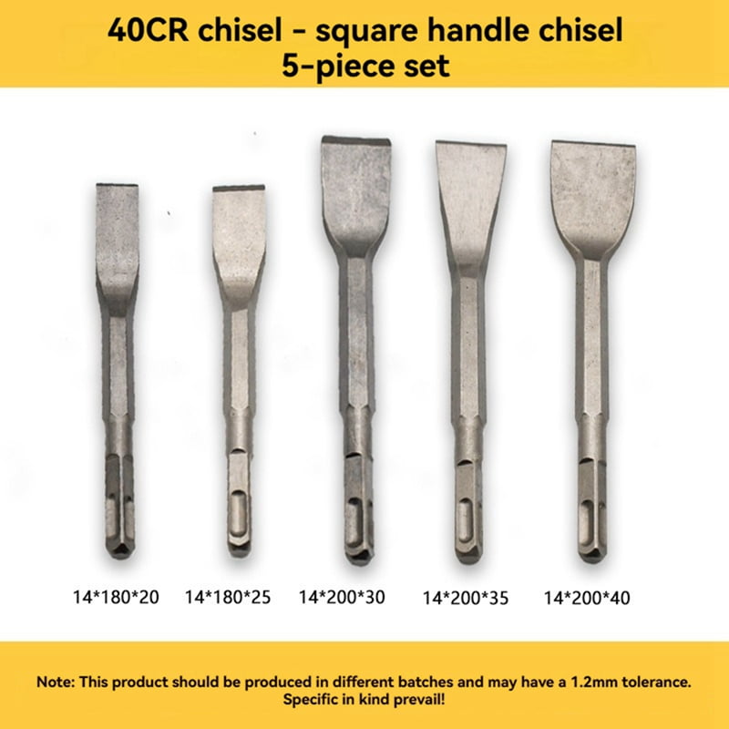 5PCS Hammer Pick Scraping Chisel Set Wall Slotting Masonry Concrete Drill Bit Tile Flat Point Chisels Square Handle