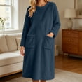 thumbnail image 3 of Stamzod Winter Nightgowns for Women Long Sleeve Flannel Night Dress Casual Warm Long House Dress with Pocket M, 3 of 8