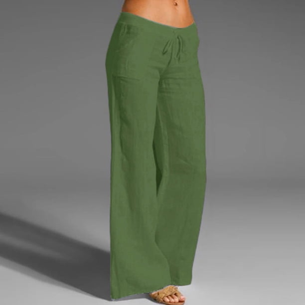 WILLBEST Pantalones Casuales para Mujer, Cintura Elástica, Cordón Ajustable, Pierna Ancha y Larga, Pantalones Holgados de Moda para Uso Diario. Chica