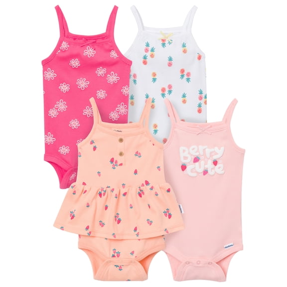 Onesies Brand Baby Girl 4pc Sleeveless Bodysuit, Sizes (0-3 Months - 24 Months)