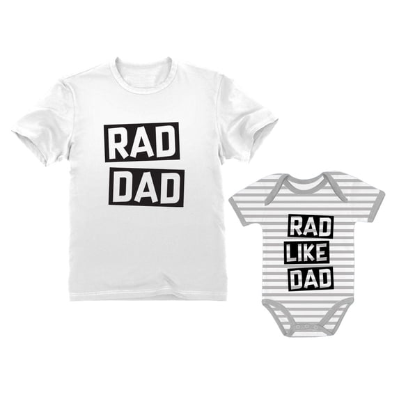 Rad Dad - Rad Like Dad Father Shirt & Son Bodysuit Funny Dad & Me Matching Set Dad White X-Large / Son gray/white NB (0-3M)