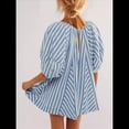 thumbnail image 4 of Mono de Rayas Extragrande para Mujer, Vestido Corto, Mono, Ropa de Playa para Vacaciones con Bolsillos. Azul M, 4 of 7