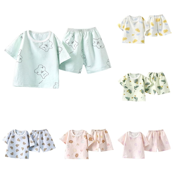 HCYSFG Girls Graphic Print Lounge Sets 2 Piece Top And Shorts Short Sleeve Crewneck Clothing Sets Sleepwear Sets