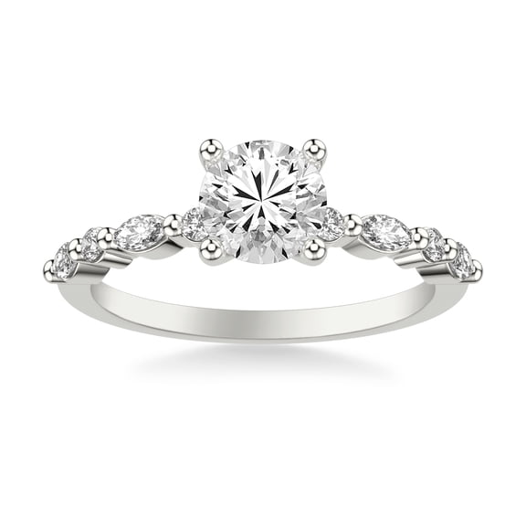 Alor Jewelry Brilliant 1.3 Ct Round Cut Solitaire Engagement Rings with Accent Diamonds - 14K White Gold Plated - Engagement Wedding Diamond Rings - Moissanite - Clearance Wedding Rings
