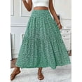 thumbnail image 5 of Women'S High Elastic Waist Midi Skirt Casual Summer Trendy Flowy Ruffle Floral Print A Line Skirts Green Flowers L, 5 of 8