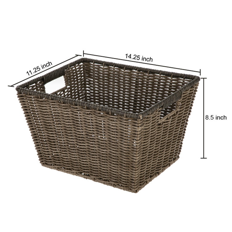(2 pack) Better Homes & Gardens Large Poly Rattan Decorative Storage Basket with Handles, 14 in x 11 in x 8.5 in