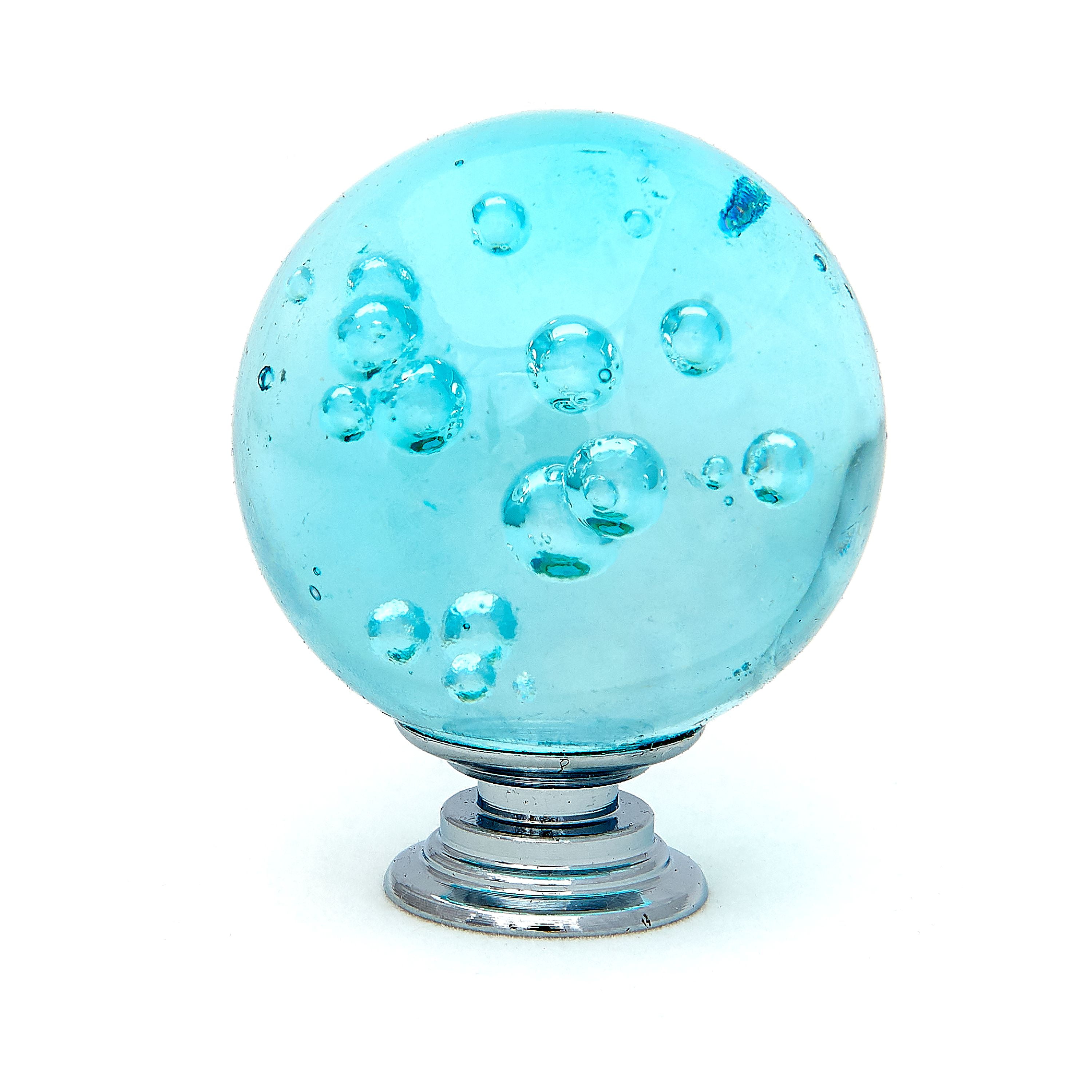 Aqua Blue Bubble Round Crystal Glass 1.5' (40mm) Knob