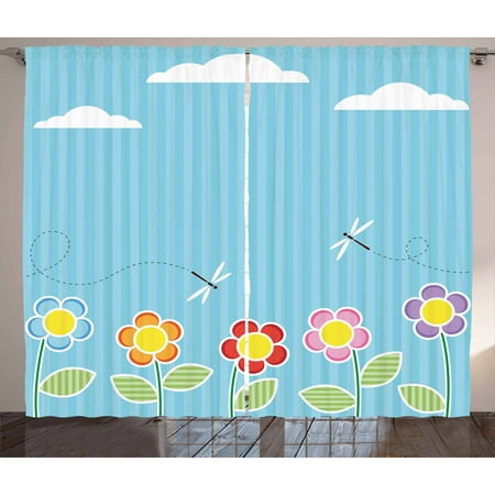 Dragonfly Curtains 2 Panels Set Kids Playroom Children Floral