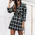 thumbnail image 2 of Hontri Plus Size Coat, Ladies Long Sleeve Suit Collar Double Breasted Woolen Jacket Black L, 2 of 9