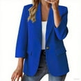 thumbnail image 3 of BXINGOHAI Women's Summer Linen Blazer 3/4 Sleeve Lightweight Slim Elegant Casual Work Jacket with Pockets Blue 2XLL, 3 of 7
