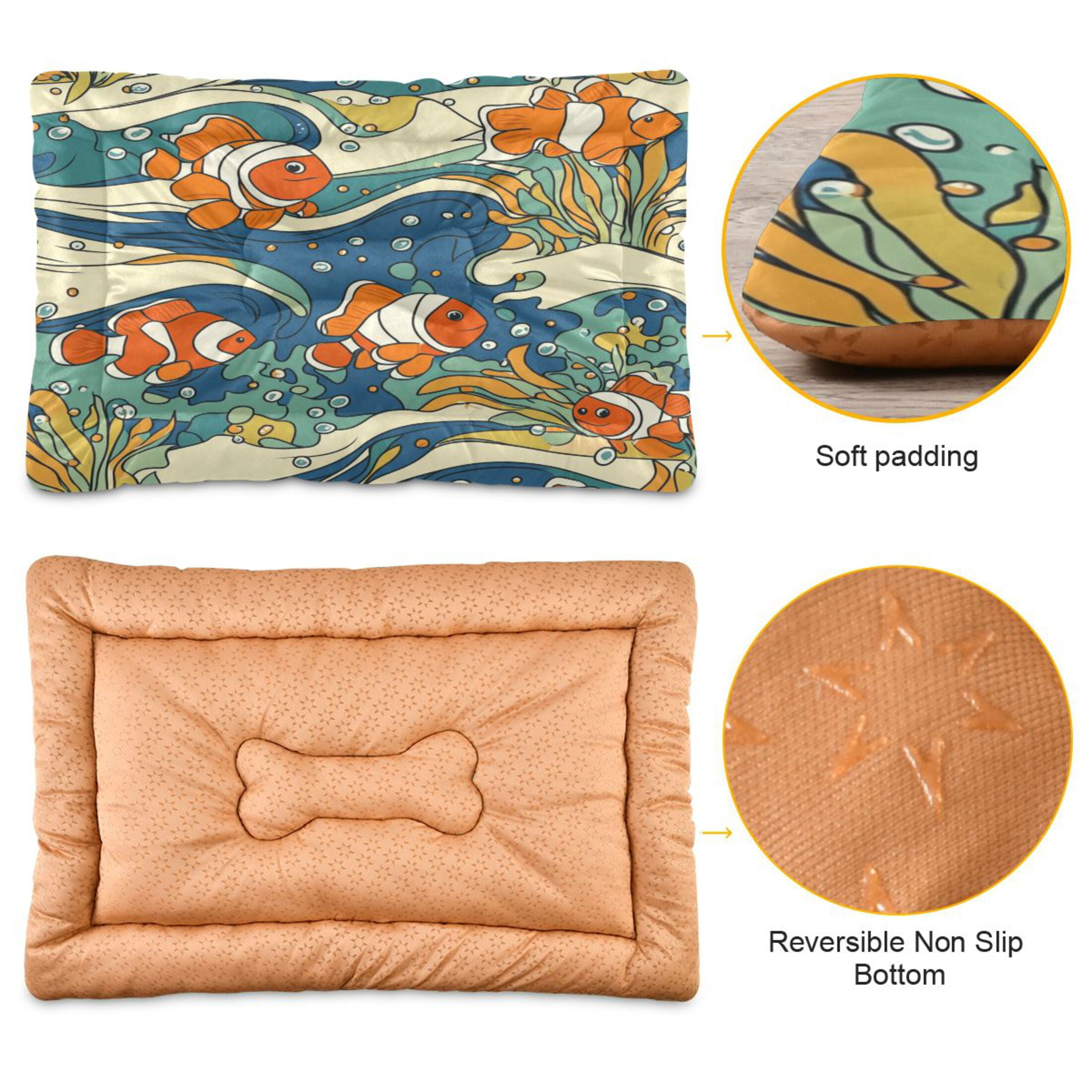 Qxltty Cute Clownfish Patterns Ped Pad Wear-resistant and Hard to Bite Through Sleeping Pad for Small Medium Large Dogs Winter Pet Bed 36×24in