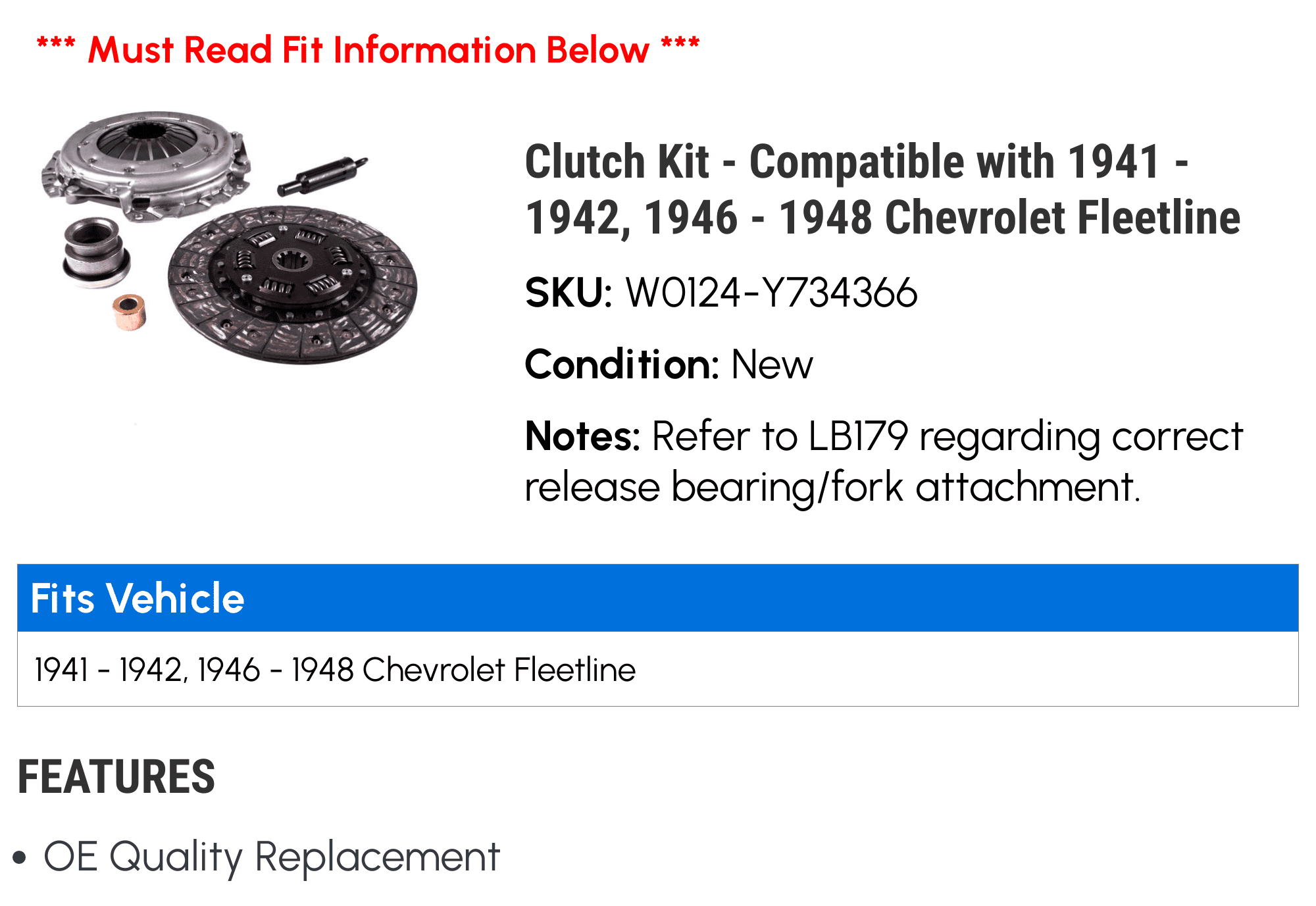 Clutch Kit For 1941-1942 & 1946-1948 Chevy Fleetline - Complete OE Quality Replacement Clutch Assembly