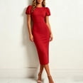 thumbnail image 3 of Women's Puff Sleeve Bodycon Work Dresses Crew Neck Business Casual office Pencil Dress Red XL(XL), 3 of 7