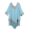 thumbnail image 4 of QSAWXQZ Women's Boho Crochet Trim Cover up Dress Three Quarter Sleeve Crew Neck Hollow out Tunic Sheer Tassel Fringe Beachwear Free Size, 4 of 5