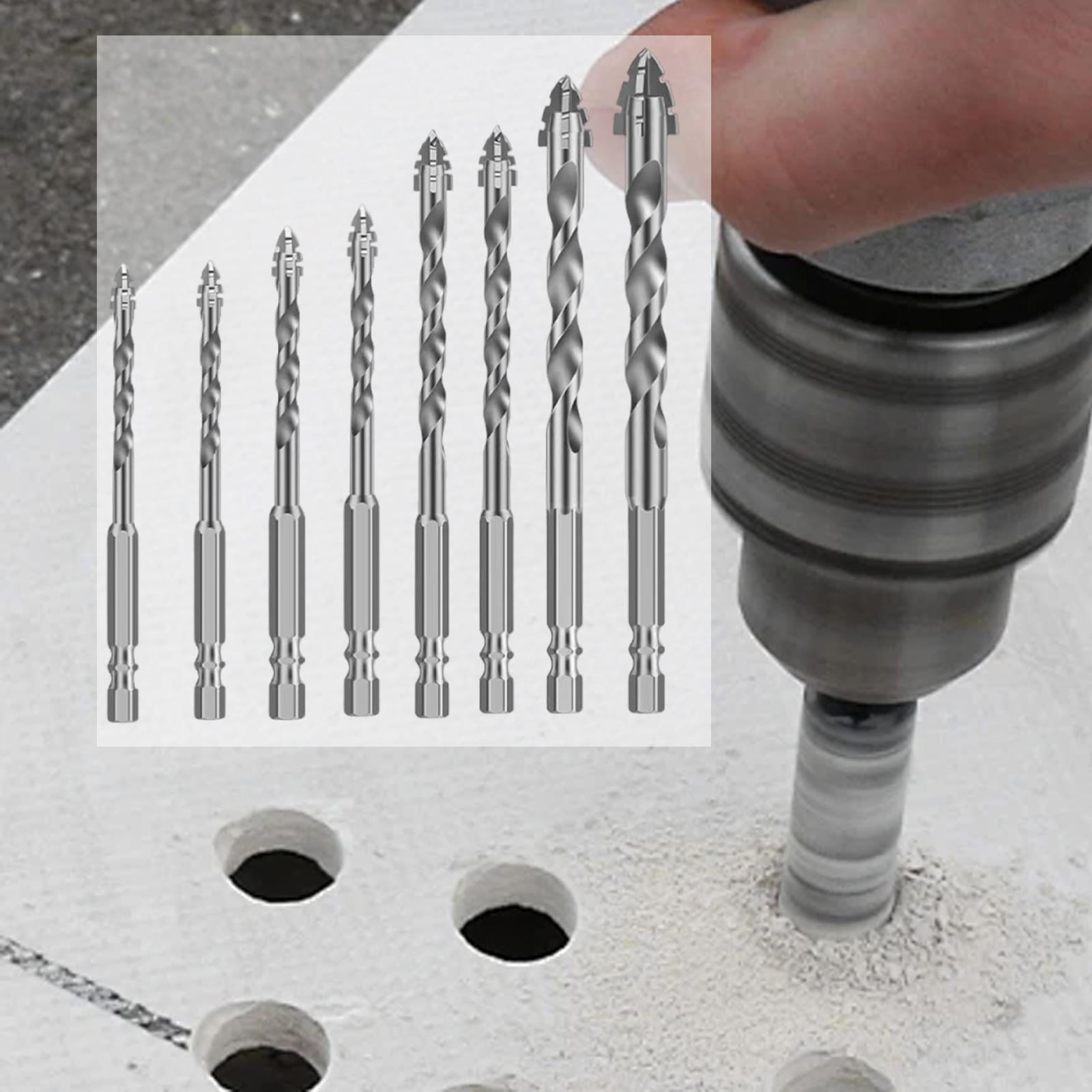 Miulika Four Edged Serrated Eccentric Drill Bit Set Hexagonal Shank Simple Assembly Accessories High Strength for Tile Wood Cast Iron 8 Pieces