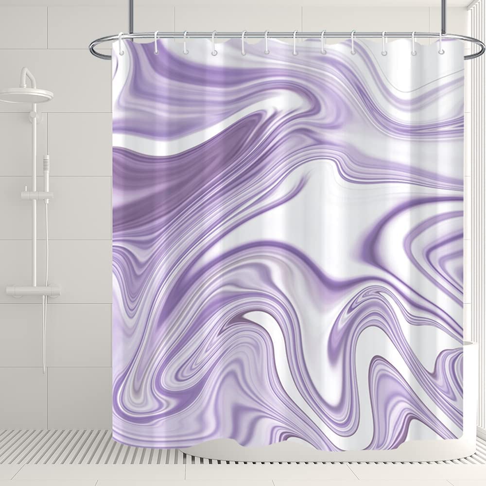 Extra Long Marble Bathroom Shower Curtain 84 Inches Length Purple White Waterproof Fabric Shower