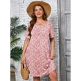 thumbnail image 2 of SHOWMALL Women's Plus Casual Dresses Short Swing Floral Beach Sundress with Pockets 3X Pink Clustered Blooms, 2 of 9