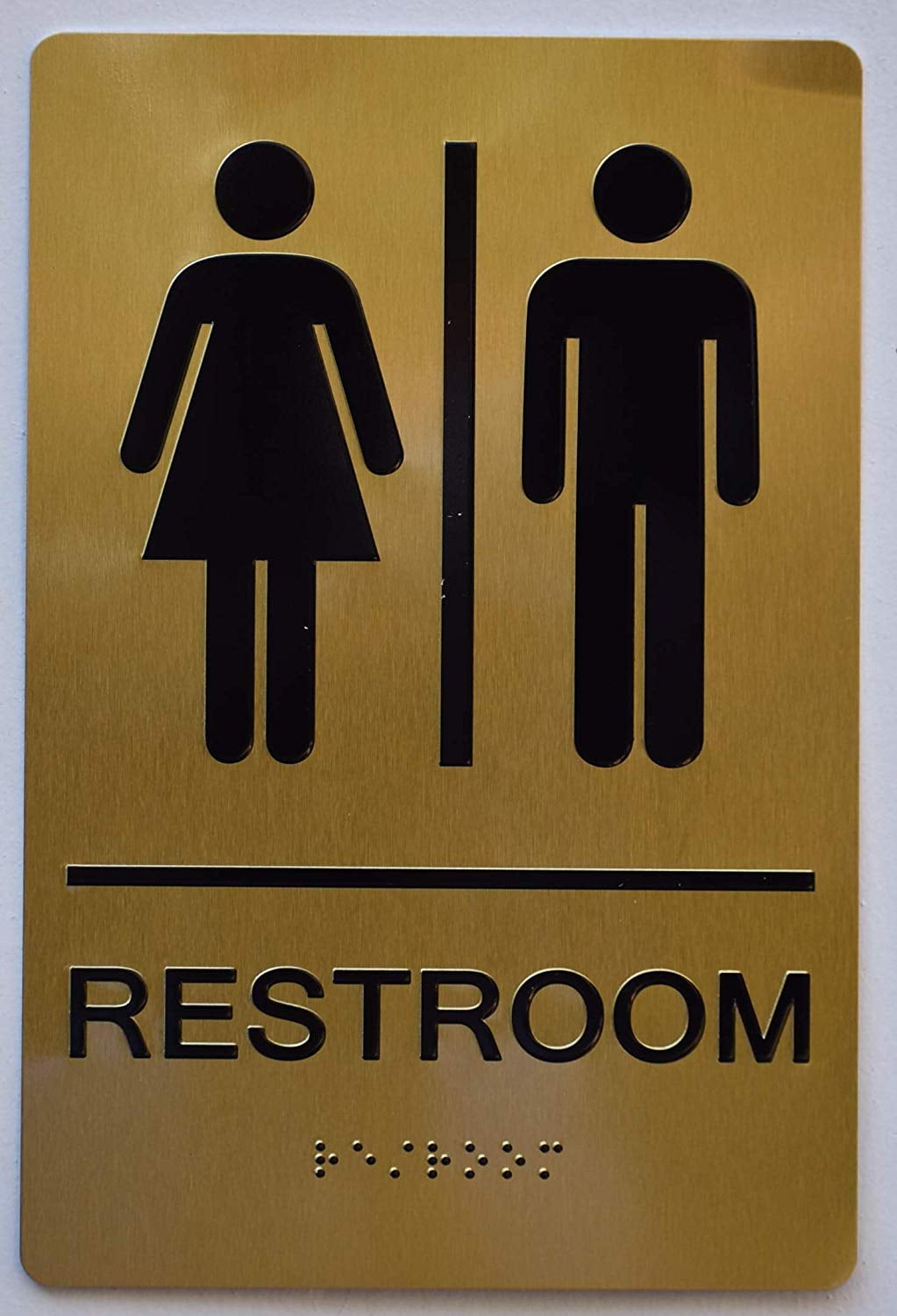 Unisex Restroom Gold Sign (Aluminium, Gold/Black,Size 6X9) The