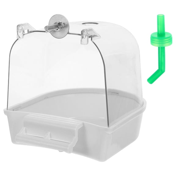 OUNONA Compact White Plastic Bird Bath for Cage Hanging, Parrot Bathtub with Smooth , and Practical Design