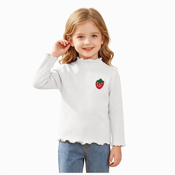 4-5T Child Girls T-Shirts Tee,Long Sleeve Cute Shirts for Girls Mock Neck Fall Winter Clothes Daily Casual Tops for 6 12 18 24 Months 2T 3T 4T 5T Kids Girls Clothes