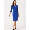 thumbnail image 4 of Unique Bargains Women 3/4 Sleeve Sweetheart Neck Slim Fit Work Pencil Midi Dress S Royal Blue, 4 of 6