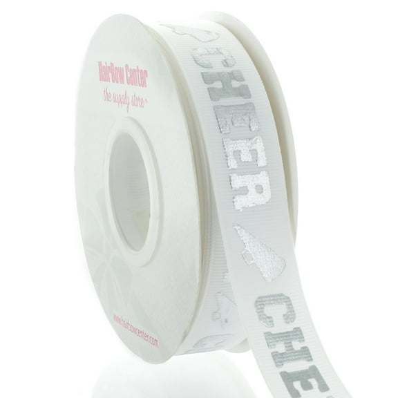 7/8" Silver Cheer Text Grosgrain Ribbon 100 Yard