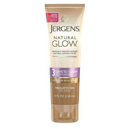 Jergens Natural Glow 3 Days to Glow Moisturizer for Body, Medium to Tan Skin Tones, 4 Ounces, 4-Pack