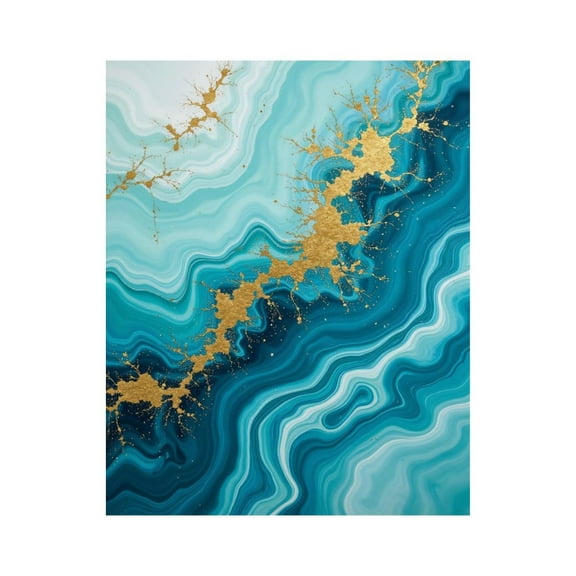 Paint by Numbers Kit for Adults, Aqua Gold Abstract Flowing Art Paint by Numbers, Easy Paint by Numbers Kit for Adults Beginner, DIY Adult Paint by Number Kits on Canvas, Home Decor
