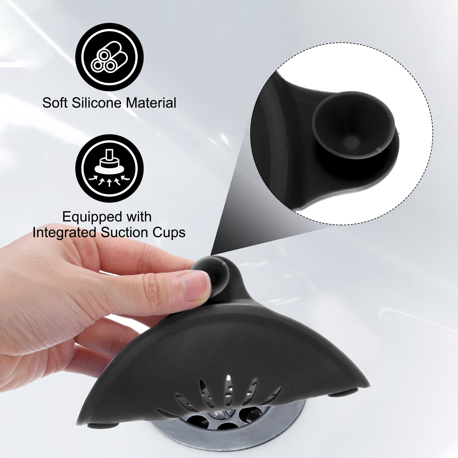 Unique Bargains Shower Drain Hair Catcher Round Cover with Anti-slip Point 5.5" Black 3Pcs