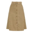 thumbnail image 2 of INSPIRE CHIC Women's Corduroy Skirt High Waist Button Front Belted Midi Skirt Tan M, 2 of 6