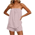 thumbnail image 3 of Uootdi Short Sets for Women Summer Strapless Striped Print Top High Waist Layered Casual Shorts Beach Vacation Matching Outfits, 3 of 6
