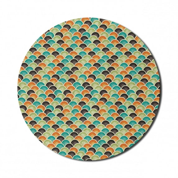 Geometric Mouse Pad for Computers, Funky Disc Shaped Repeating Half Circles Swirled Colorful Stripes Urban Design, Round Non-Slip Thick Rubber Modern Mousepad, 8" Round, Multicolor, by Ambesonne