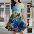 thumbnail image 2 of Colorful Sea Turtle Swimming Among Vibrant Coral Reef Women's Classic Swing Skater Dress Casual Work Party Cocktail Dresses, 2 of 6