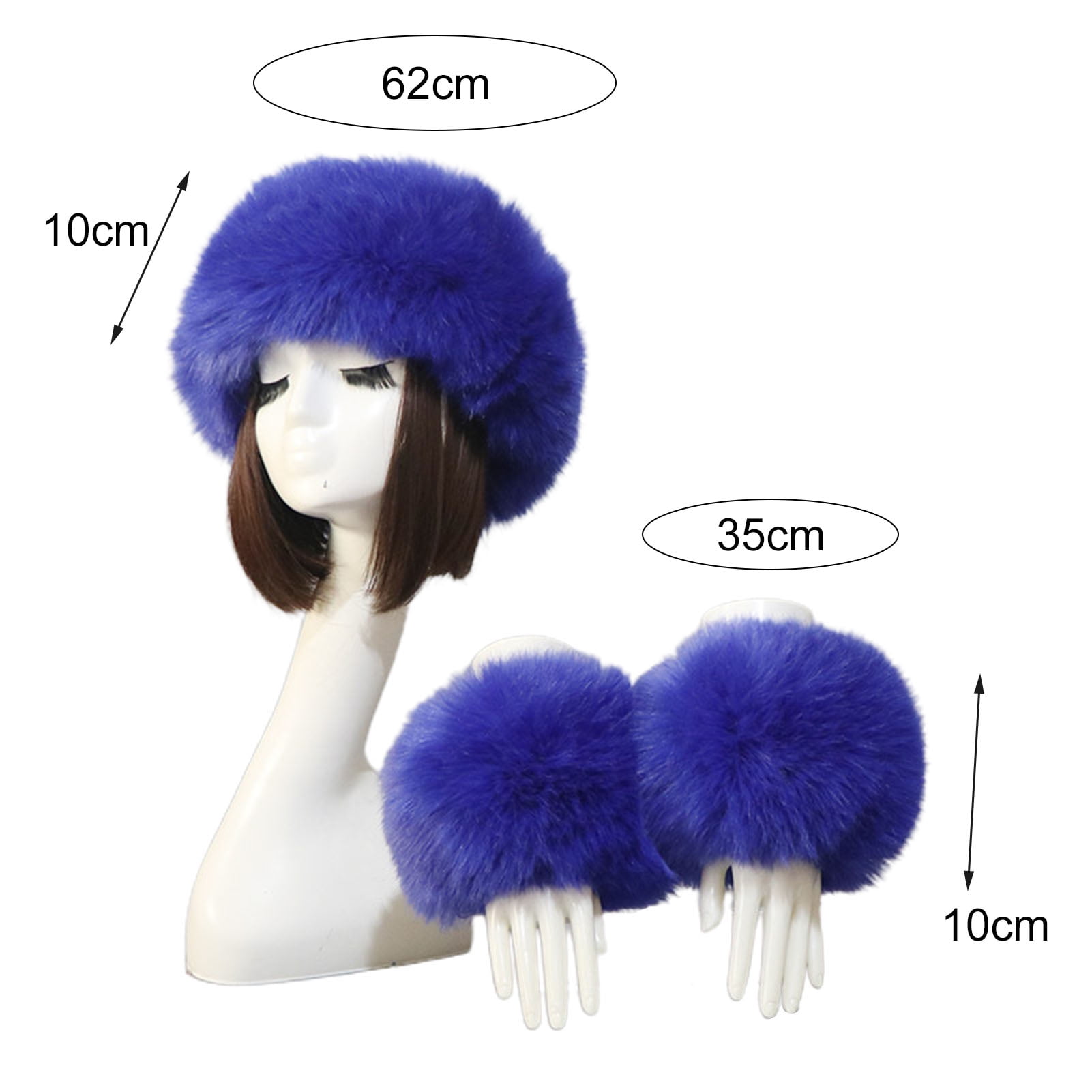 comerut 1 Set Women Headband Gloves Solid Color All Match Faux Fur Furry Empty Top Hat Wrist Sleeves for Skiing