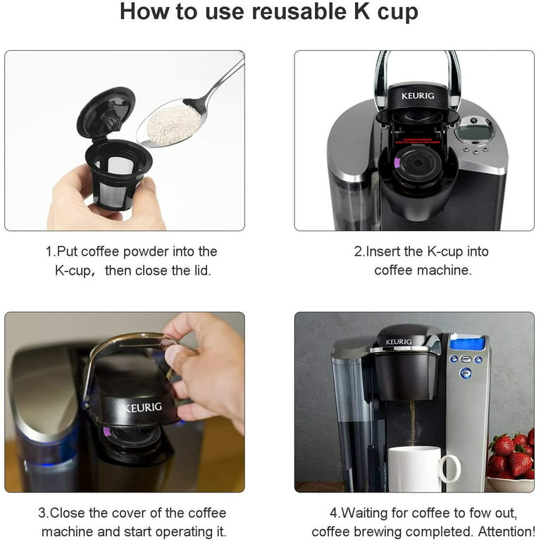  Reusable K Cups 8 Packs for Keurig 2.0 1.0 Coffee Maker,  LivingAid K Cup Reusable with Stainless Mesh Universal Refillable K Cups  for Keurig Brewers K55 K200 K300 K400 K500 and