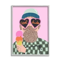 Stupell Industries Cool Dude Whimsical Man Checkered Pattern Ice Cream Graphic Art Gray Framed Art Print Wall Art, Design by Dominika Godette
