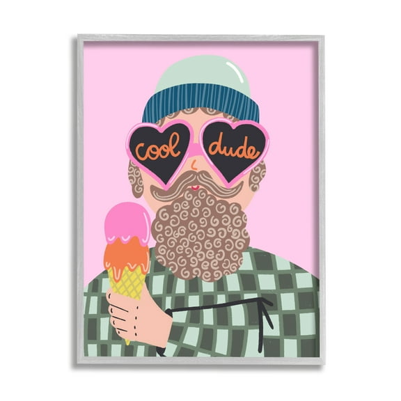 Stupell Industries Cool Dude Whimsical Man Checkered Pattern Ice Cream Graphic Art Gray Framed Art Print Wall Art, Design by Dominika Godette