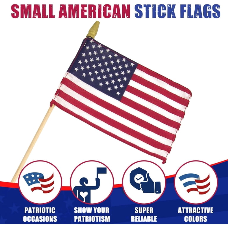 12 Amerikanische Flaggen Auf Stab – 30,5x45,7 Cm, Mit Steckstab Für Draußen, Perfekt Für Nationalfeiertage
