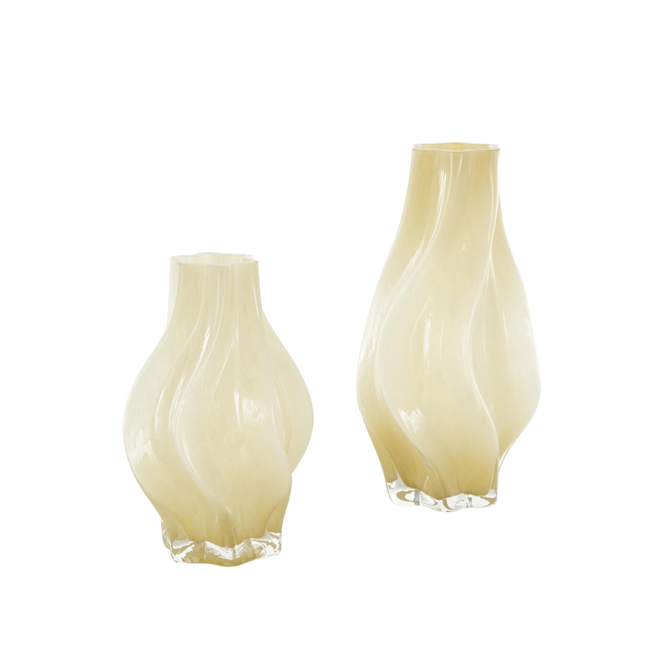 DecMode 13", 9"H Abstract Wavy Ombre Yellow Glass Vase, Set of 2