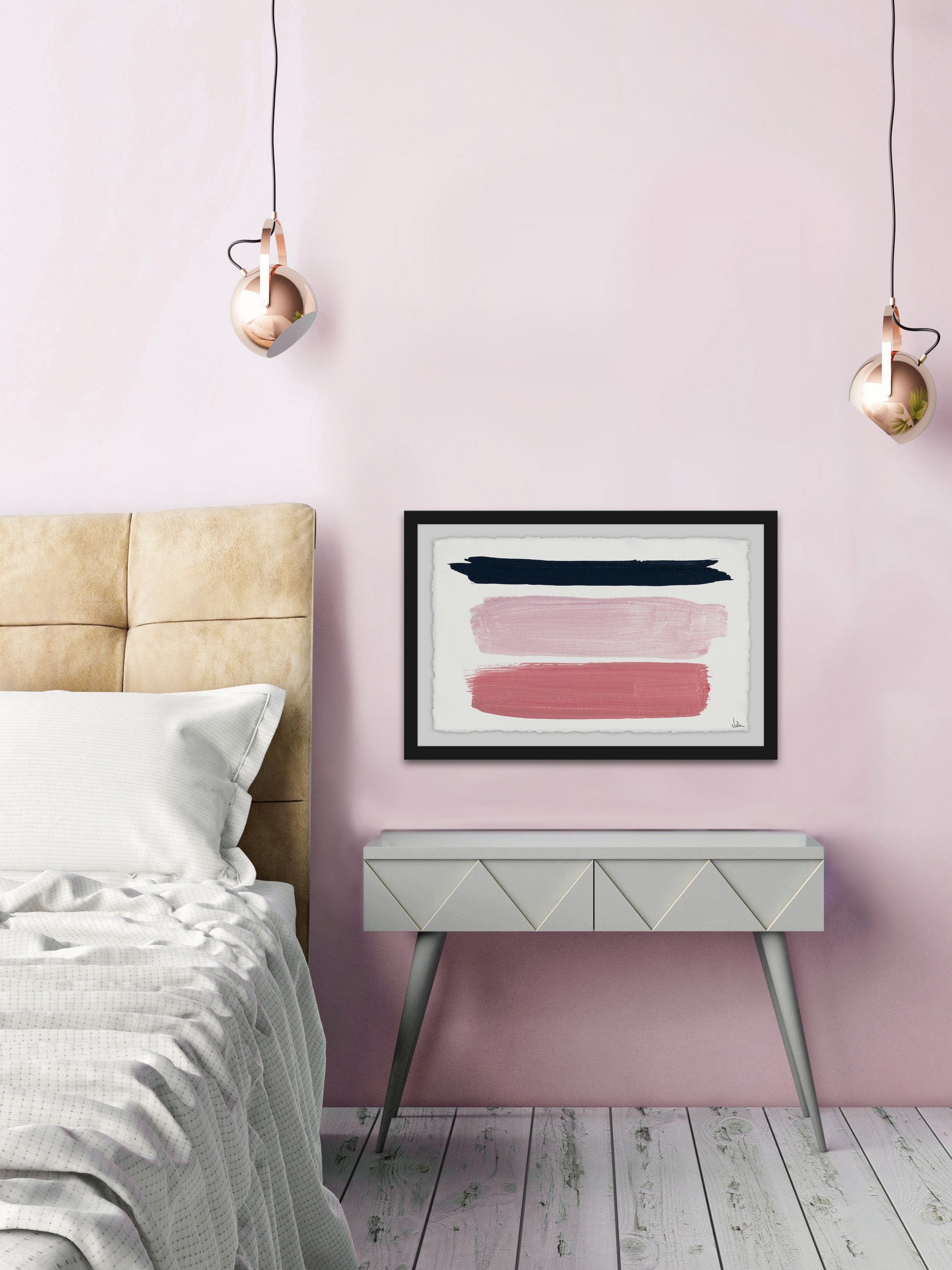 Blush Tones & Black Framed Painting Print