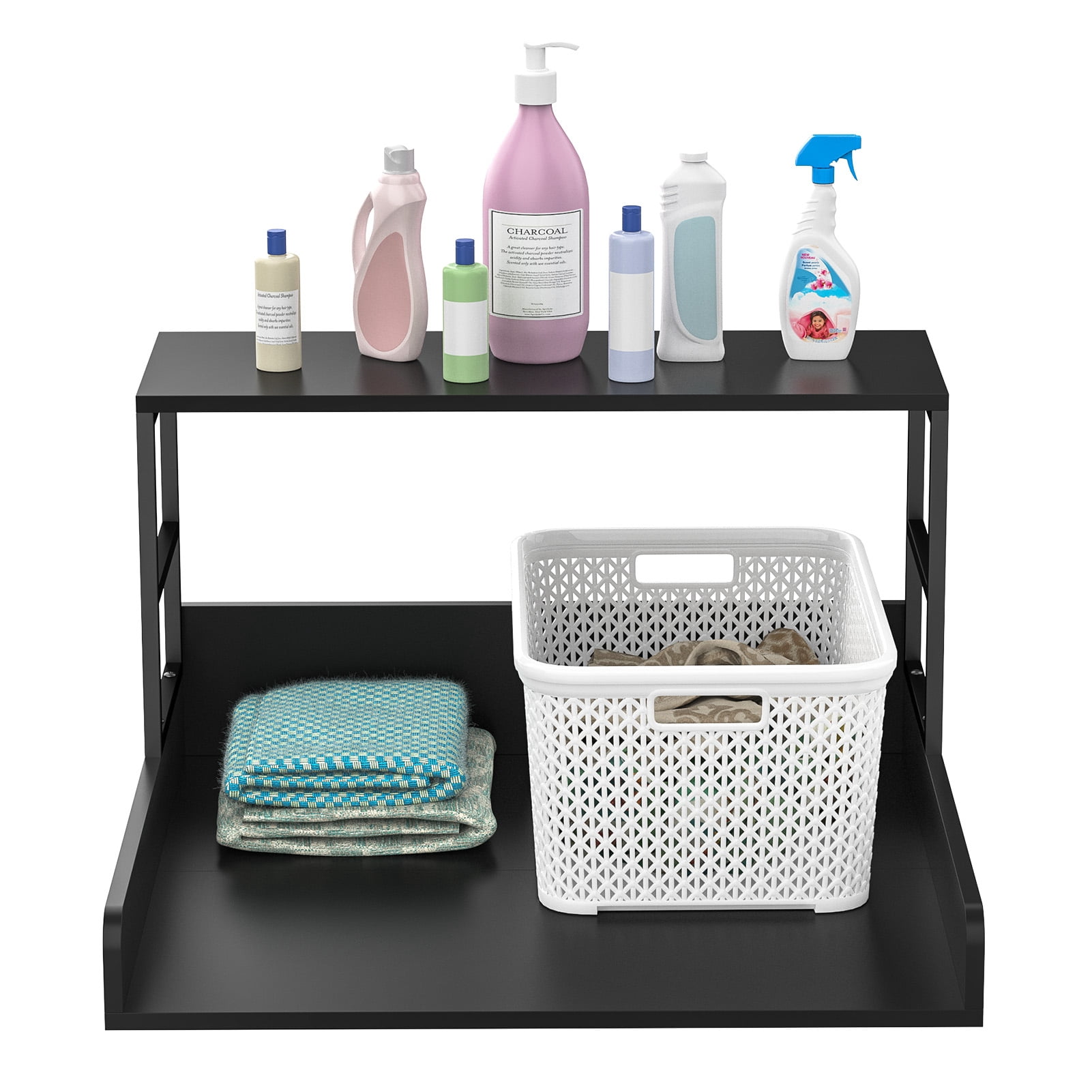 Sioweci 27.5" Washer Dryer Countertop, 2-Tier Laundry Topper with Anti-Slip Strips & Edge Rails, Heavy Duty Laundry Shelf, Laundry Room Storage Organizer,Black