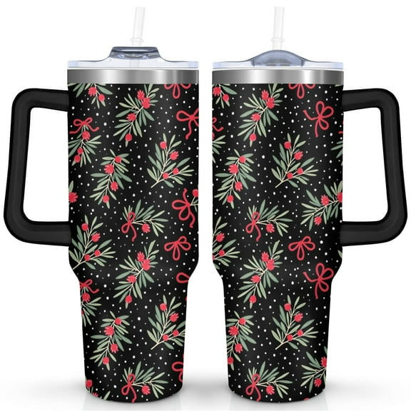 Merry Christmas 40 OZ Coffee Tumbler with Handle Stainless Steel Xmas Tree Travel Mug Modern Thermal Insulated Coffee Mug for Holiday Accessories Birthday Christmas for Mom Wife Teacher Neighbor