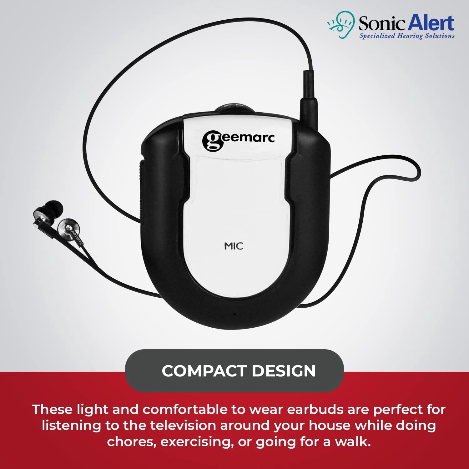 Sonic Alert - Amplified Hearing Devices, Opti Clip CL7350 in-Ear Headphone, Pack of 02 - White