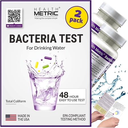 Coliform Bacteria Test Kit for Drinking Water - Easy to Use 48-Hour Water Quality Testing Kit for Home Tap & Well Water , EPA Approved Testing Method , Made in The USA , Incl. E Coli , 2-Pack 2 Pack