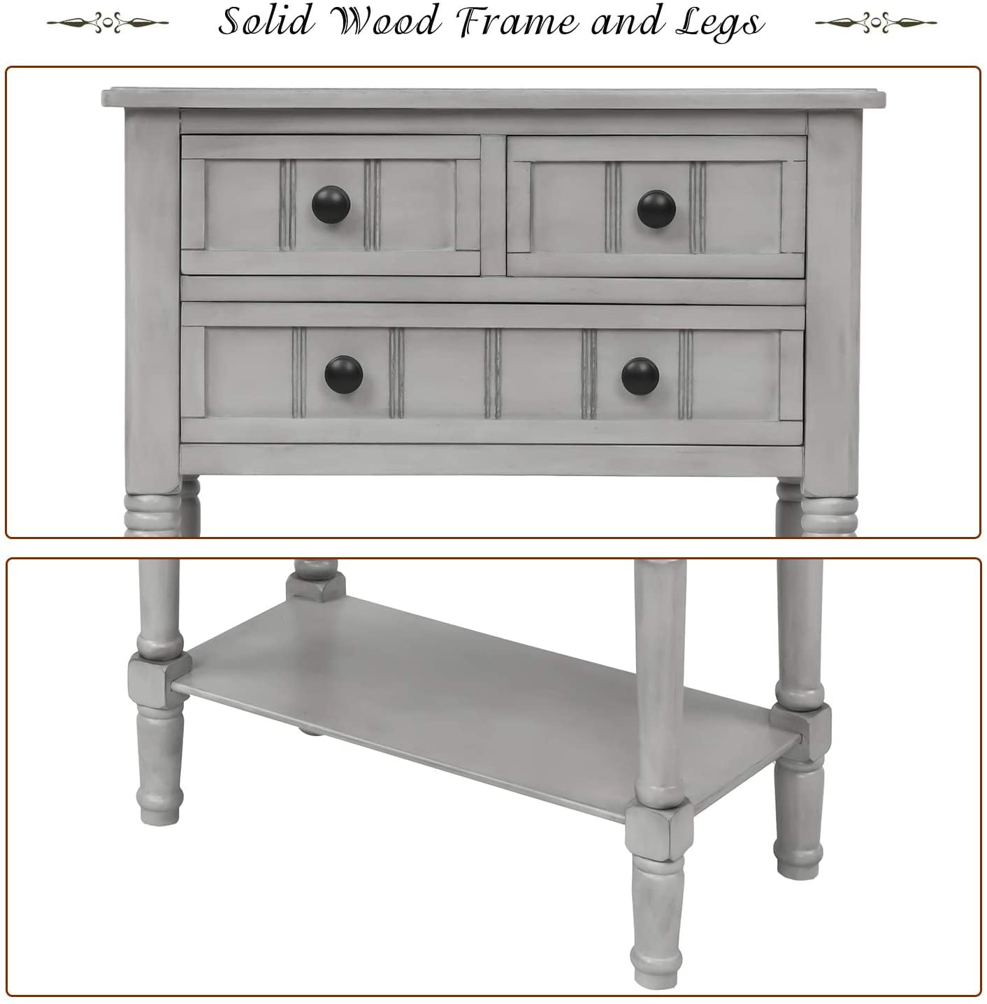 Harper & Bright Designs Narrow Console Table Entryway Table Slim Sofa Table with Three Storage Drawers and Bottom Shelf Wood Side Table for Living Room