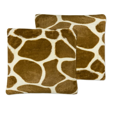 2 Pack Giraffe Print Plush Faux Fur Accent Pillows (18"x18") - Walmart.com
