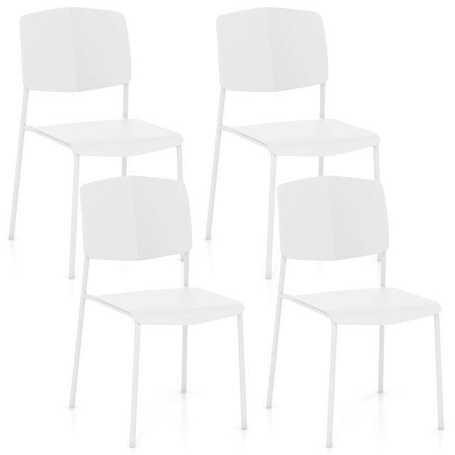 Gymax Dining Chair Set of 4 w/Ergonomic Backrest & Wide Seat Stackable Kitchen Chairs White