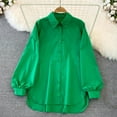 thumbnail image 2 of IROINNID Reduced Plus Size Shirts for Women Cotton Shirts for Women Daily Summer Long Sleeve Blouse Turn Down Collar Solid Tops T-Shirt,Green, 2 of 6