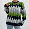 thumbnail image 1 of Suéter de cuello redondo para mujer, jersey de cuello redondo con bloques de color, suéter holgado de manga larga de punto grueso, blusa para mujer, 1 of 7