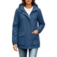 thumbnail image 4 of Xaqiouau Women Hooded Waterproof Mid Length Rain Jacket Casual Drawstring Windbreaker with Flap Pockets Lightweight Outdoor Coat, 4 of 6